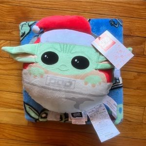 Grogu Mandalorian Christmas pillow and blanket